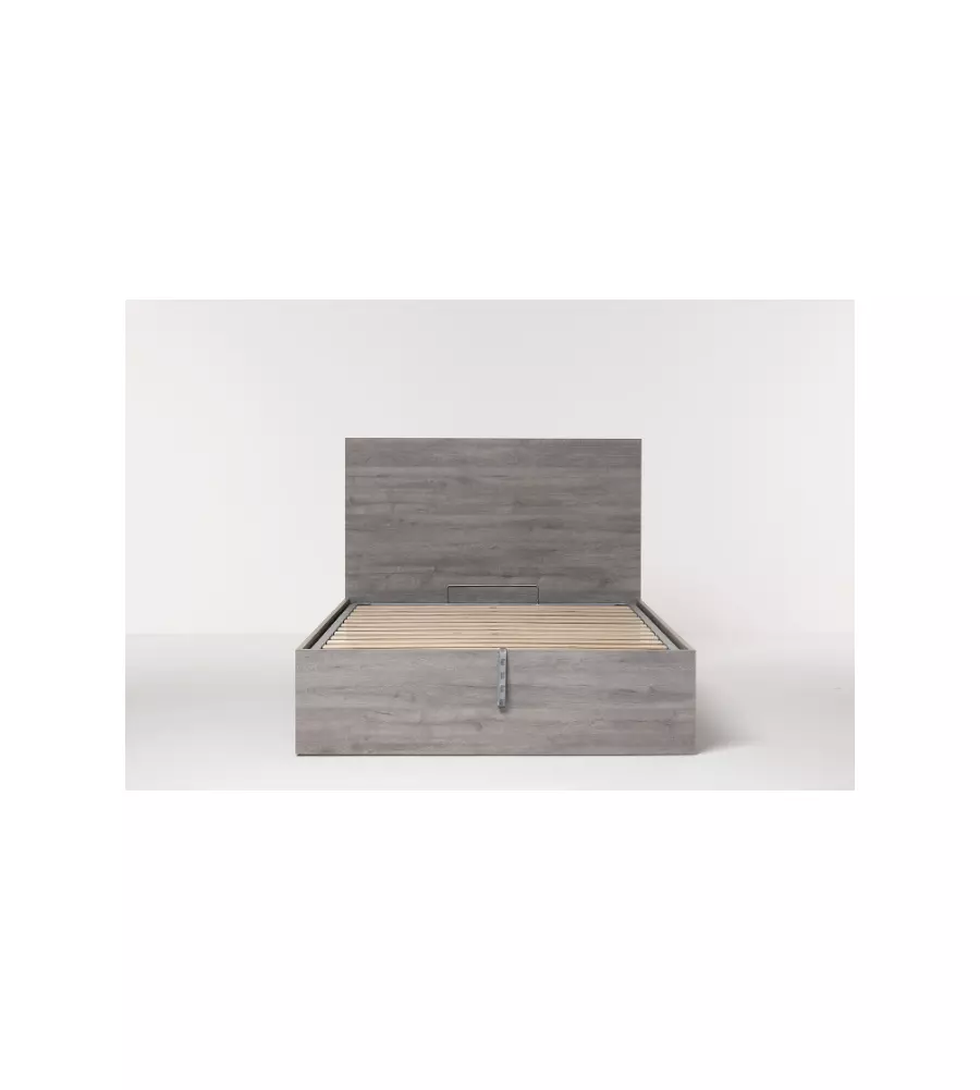 Letto 1 piazza e mezza "hi box" rovere grigio con rete e contenitore, 120x190 cm